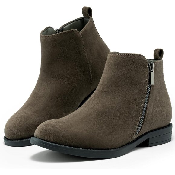 Women's Khaki Ankle Boots Short Flat Low Heel Dress Chelsea Casual Classic - Picture 8 of 9